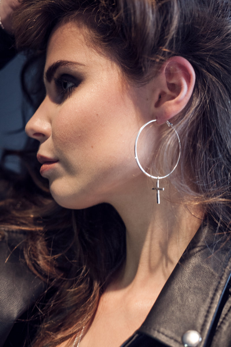 Silver Hoops with Cross