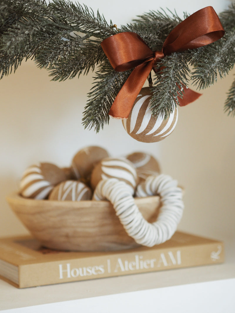 Hand-Painted Papier-mâché Bauble - Line Design